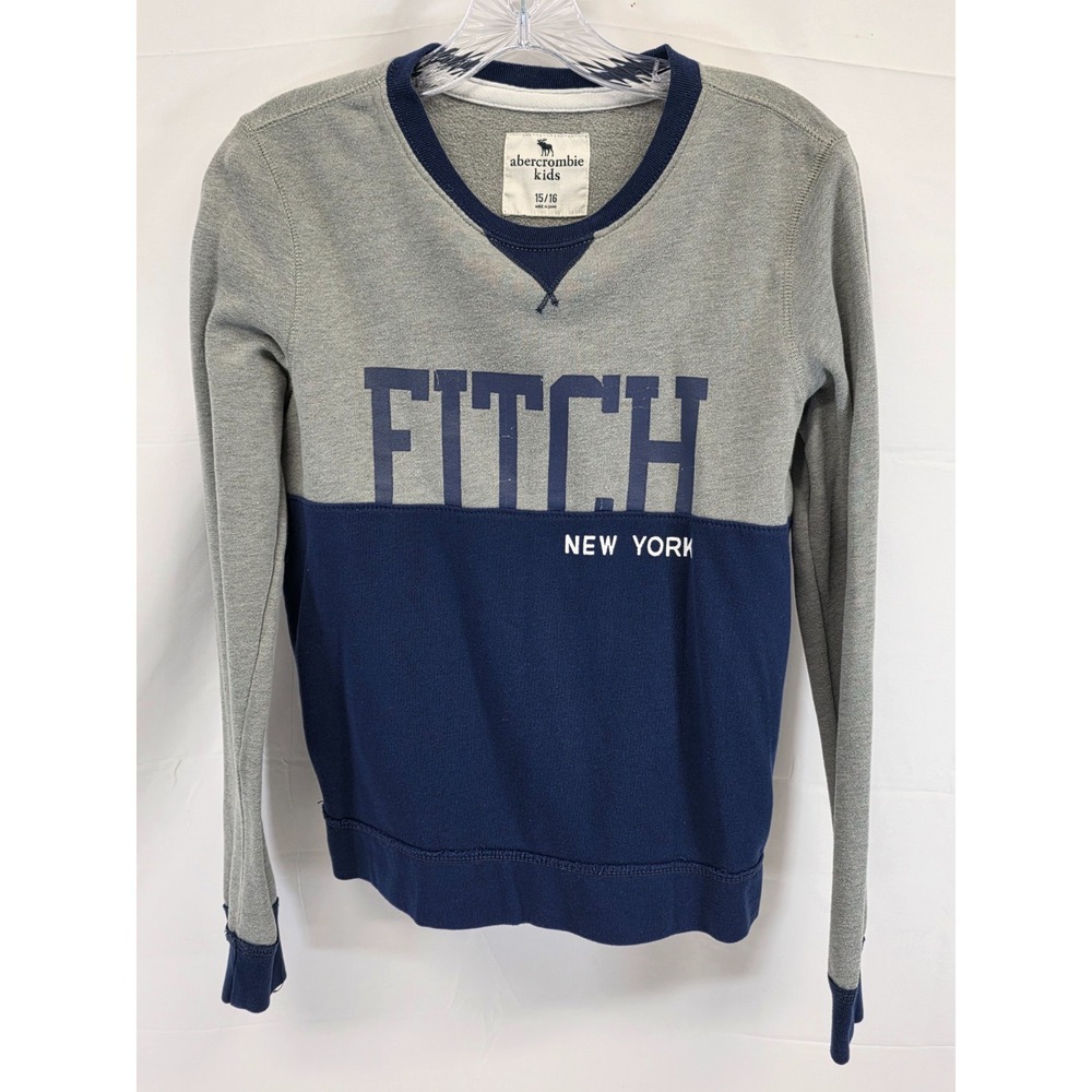 Abercrombie Kids Fitch New York Colorblock Sweatshirt Gray Navy Blue Size 15/16‎